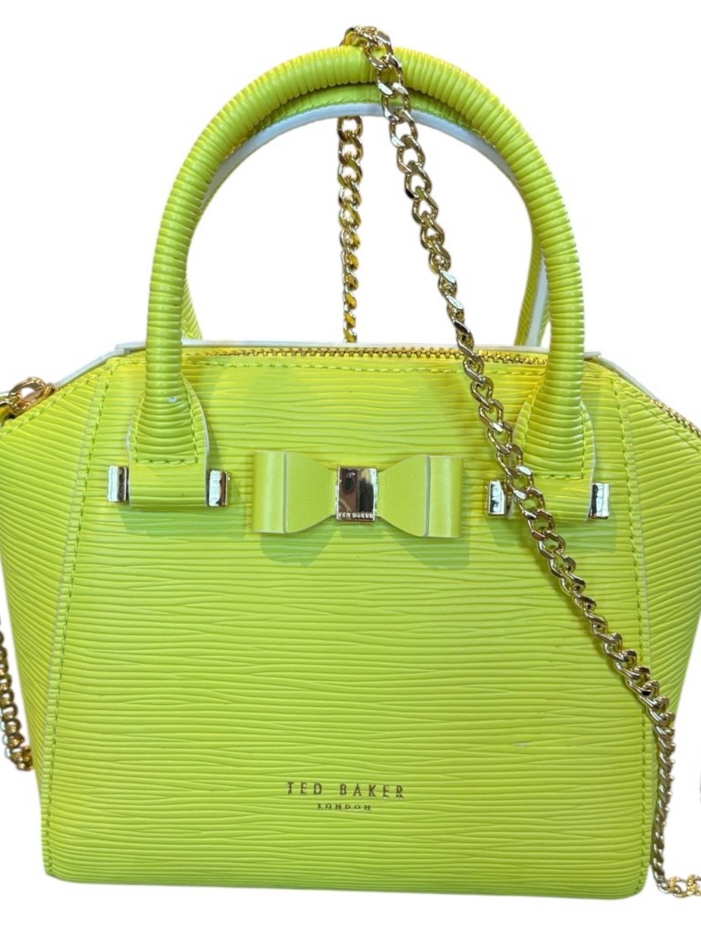 Ted Baker Bow Micro Leather Tote Bag Lime Green Crossbody Satchel - Picture 3 of 13